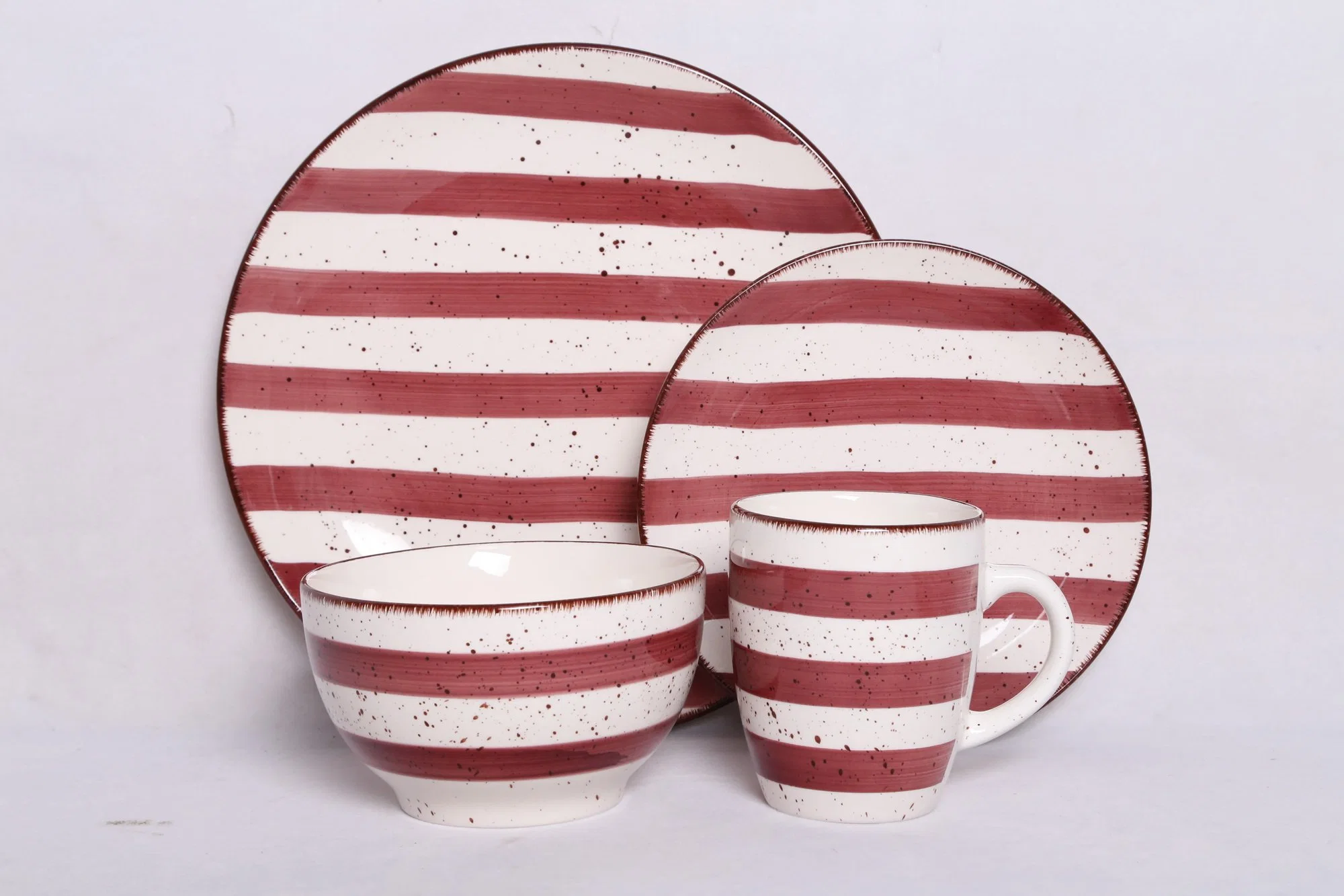 Hand Printing Stripes with Spray Dots Stoneware Dinnerware Sets