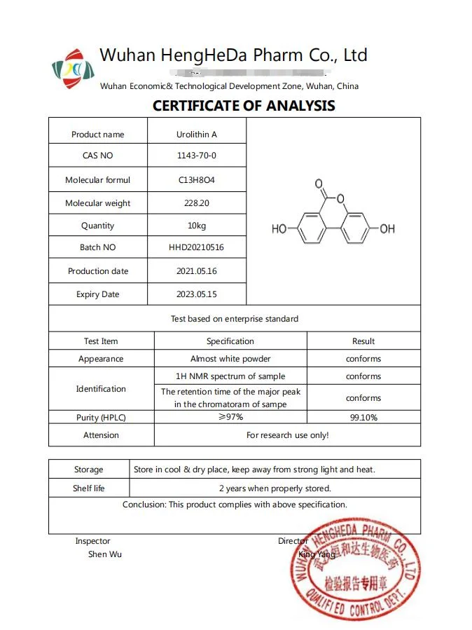 Wuhan Hhd Pharmaceutical Raw Material Anti-Aging Urolithin a 1143-70-0 Pomegranate Extract