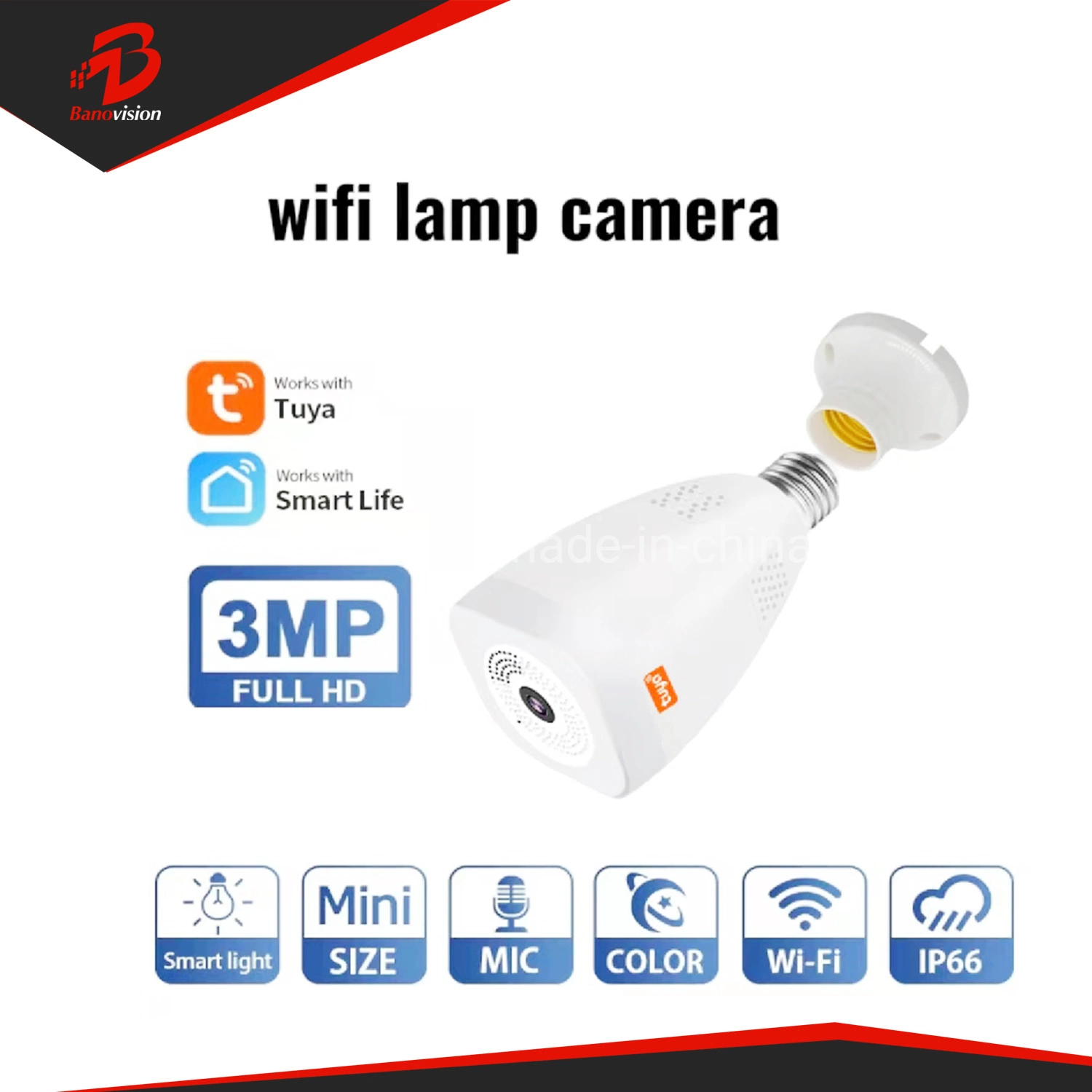 Banovision 2MP 1080P Security Surveillance WiFi IP Panoramic Digital Video CCTV Tuya Lamp Camera