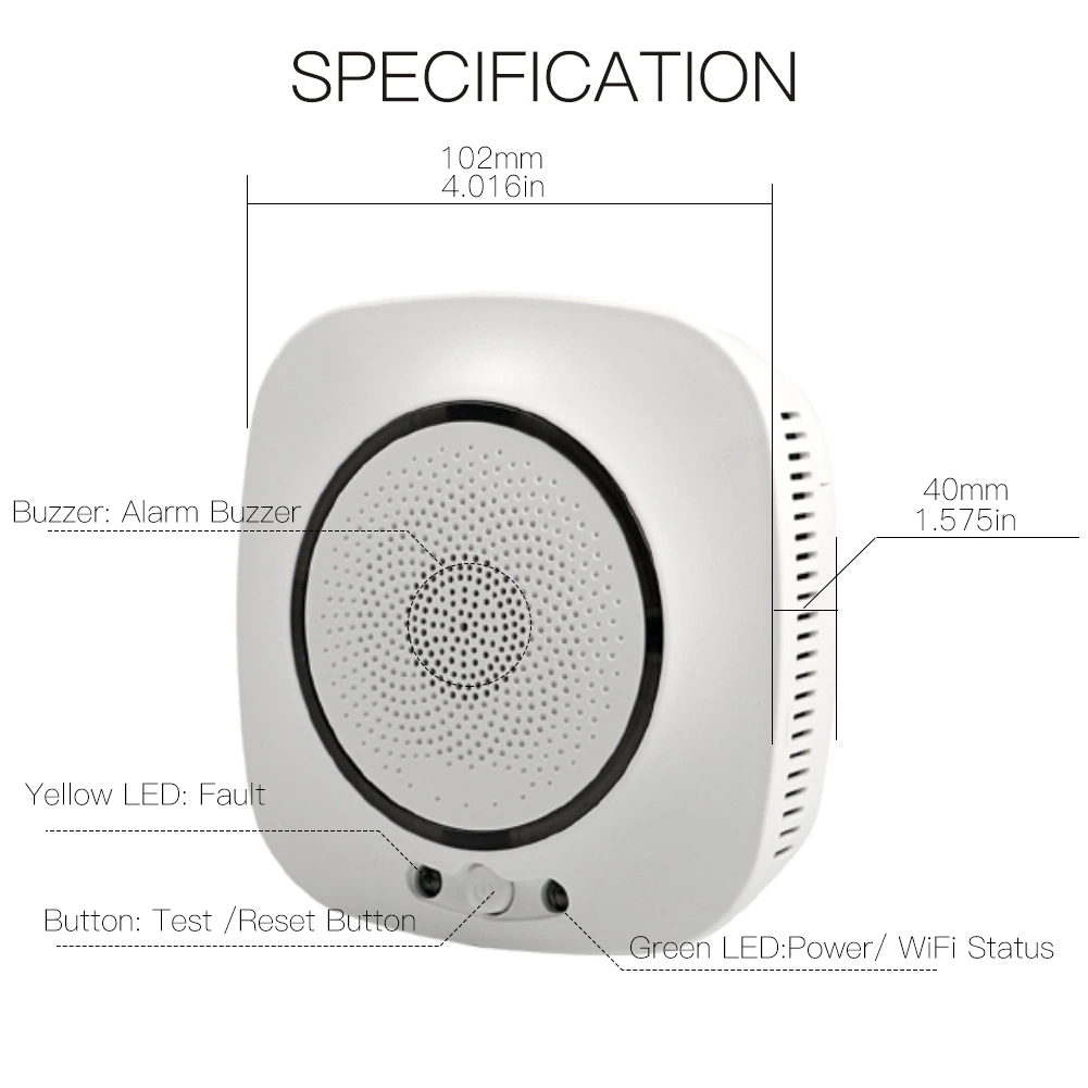 Détecteur de gaz WiFi intelligent Tuya pour la sécurité à domicile, la détection de fuite de gaz de cuisine.