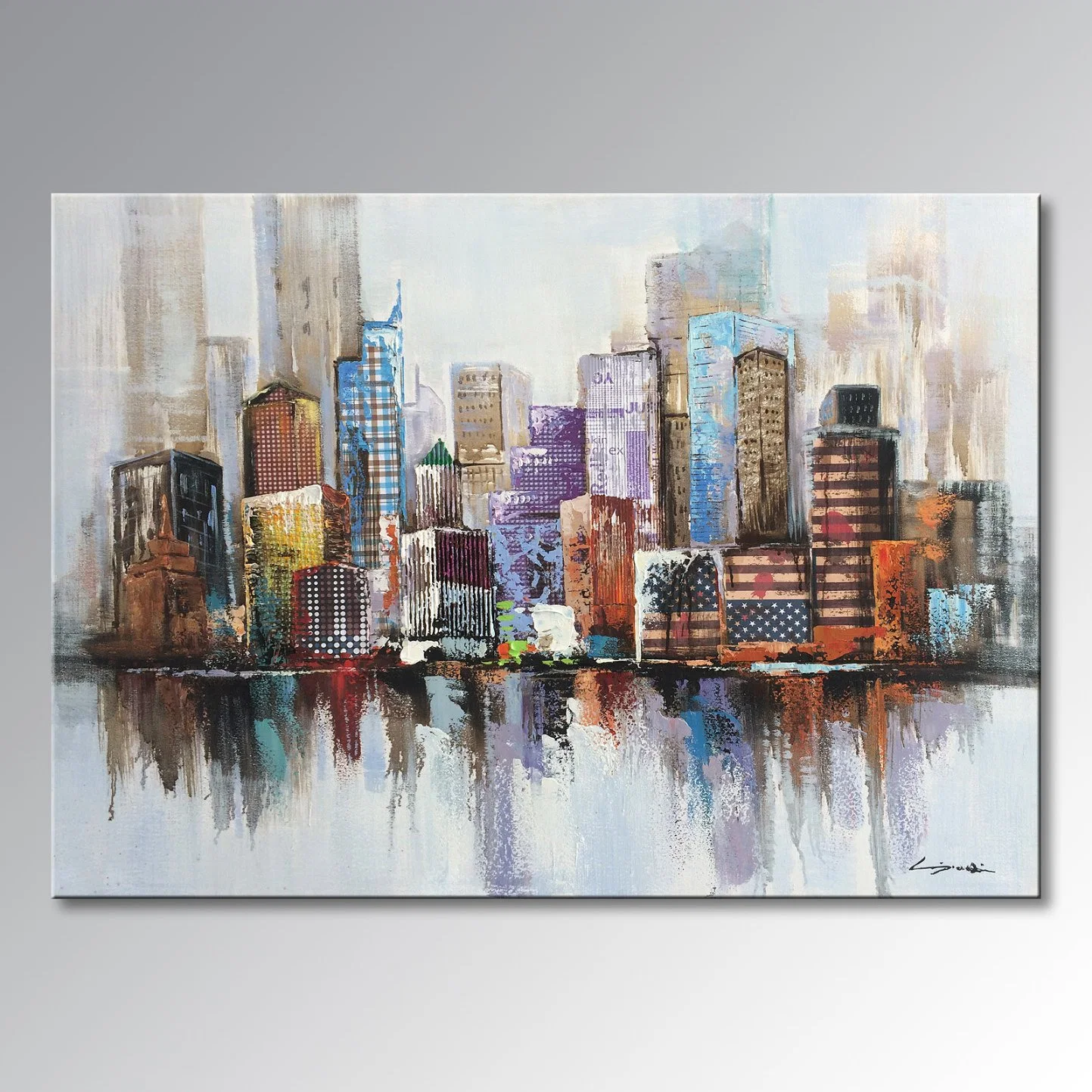 Handmade Cityscape Oil Painting on Canvas Abstract Wall Art Decor Picture
