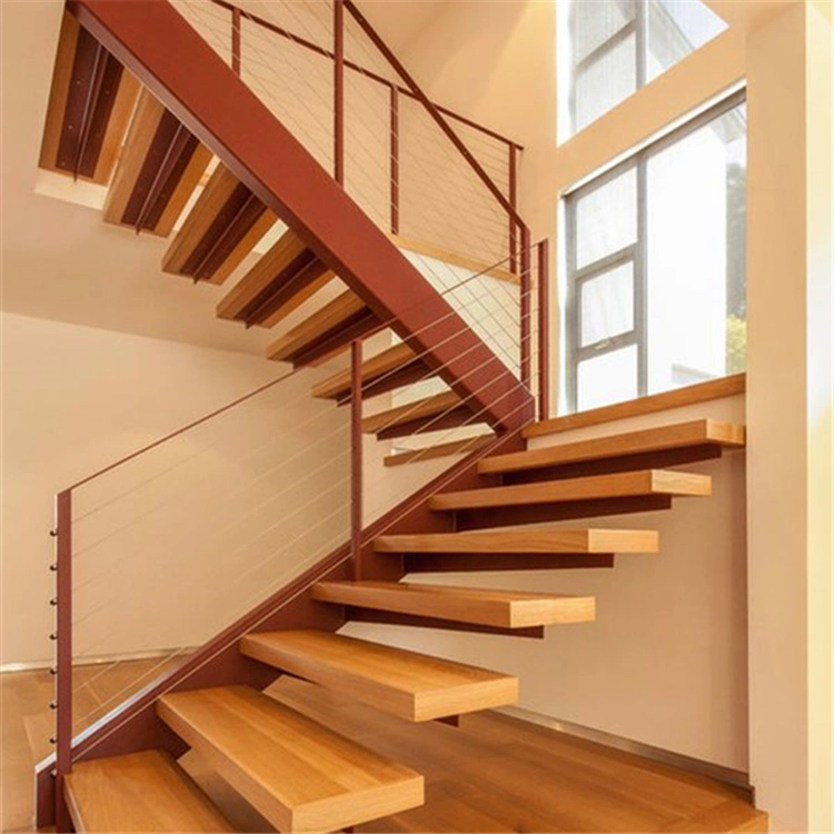 Solid Wood Step Tread Staircase MID Riser Stair Light Modular Prefabricated Steel Straight Timber Staircase