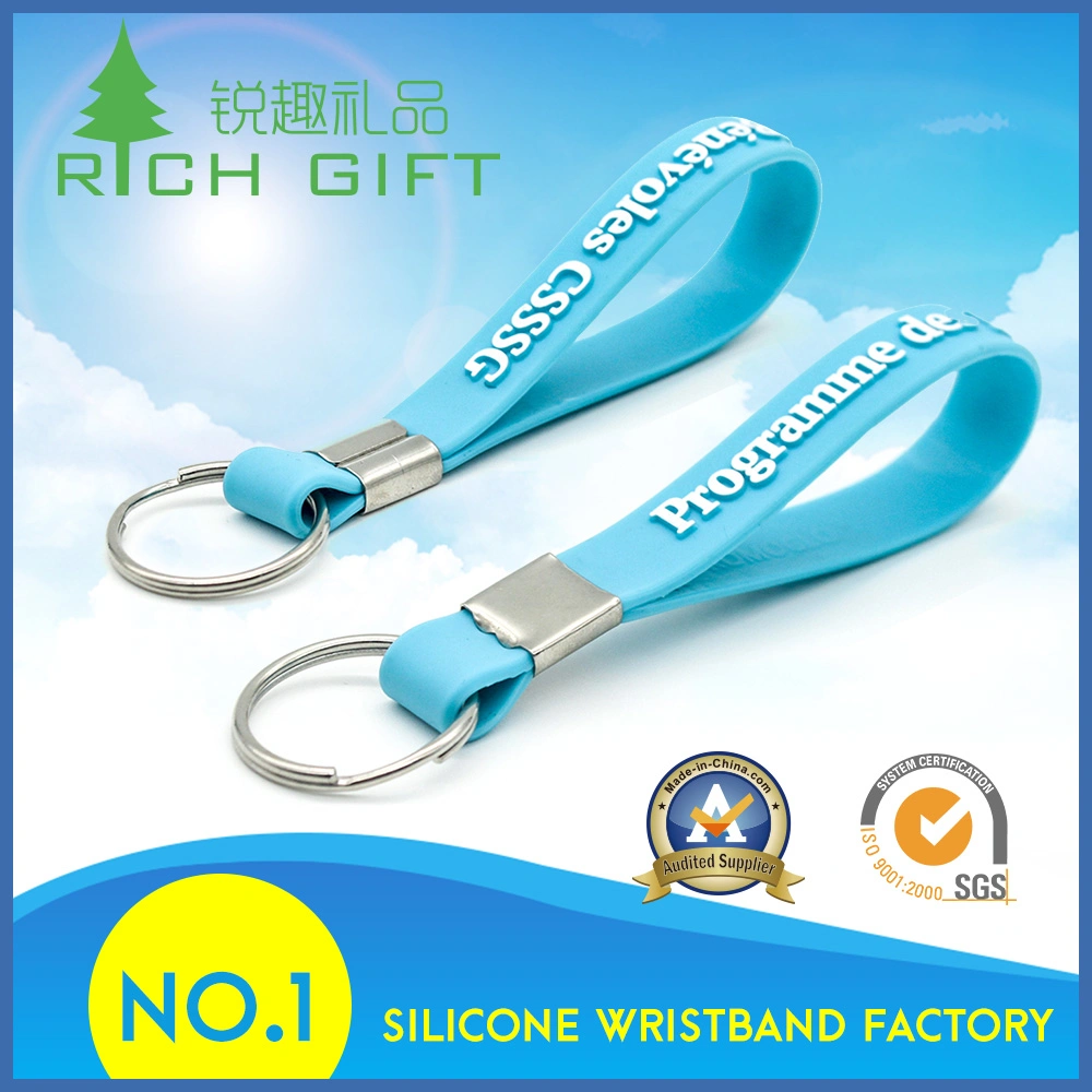 Souvenir/Promotion Gifts Custom Silicone Wristband Keychain with Embossed Logo
