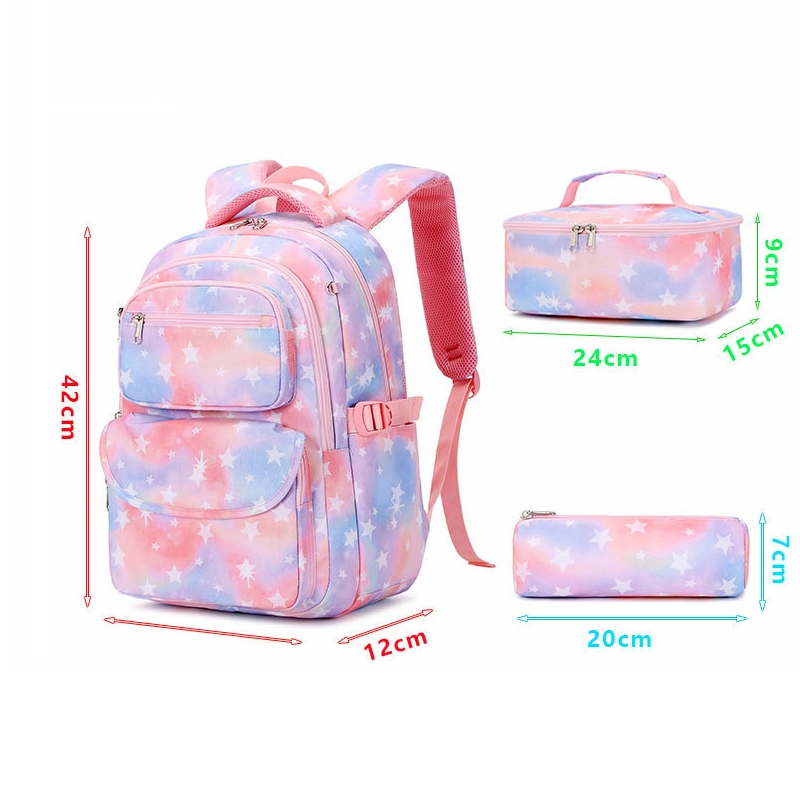 Starry Sky Full Printing Digital Zipper Unisex School Backpack 3 Piece Set