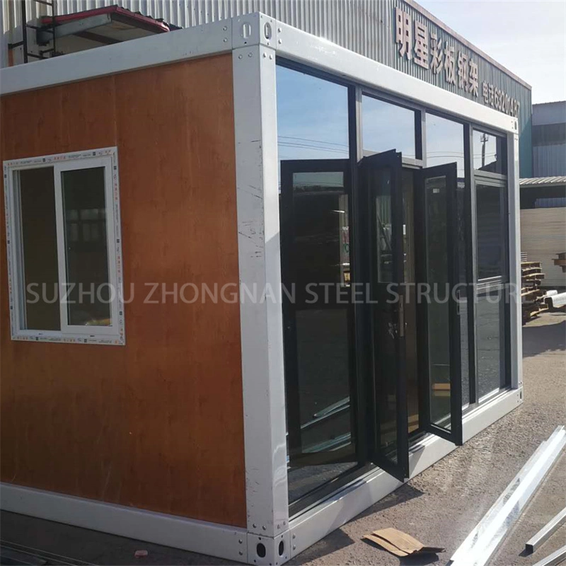 Customized Wood Grain Glass Wall Prefabricated Homes Shipping Container House