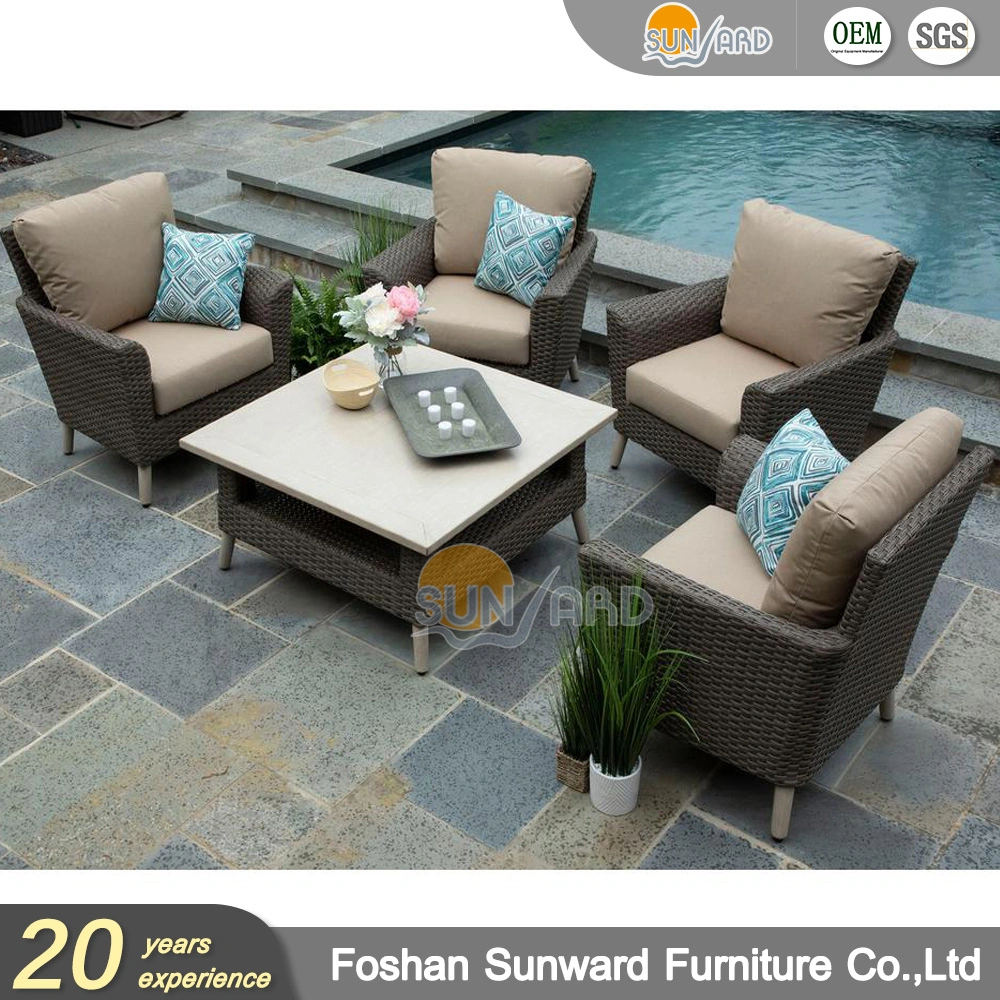 Outdoor Furniture Sofa PE Natural Furniture Brown Rattan Sofa with Cushions