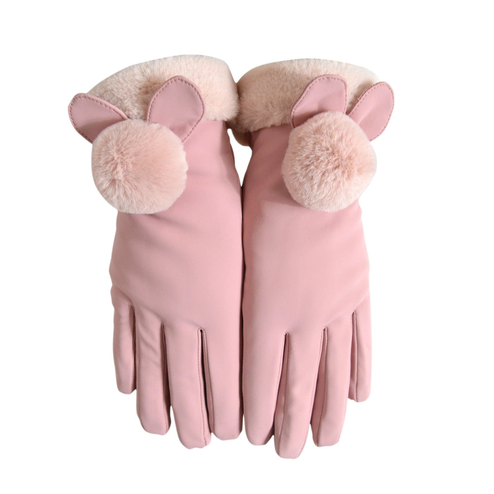 Women Fashion Thick Winter Warm Gloves Leather Elegant Girls Lady Mittens Driving Polyester Gloves with Rabbit Fur Female Gloves