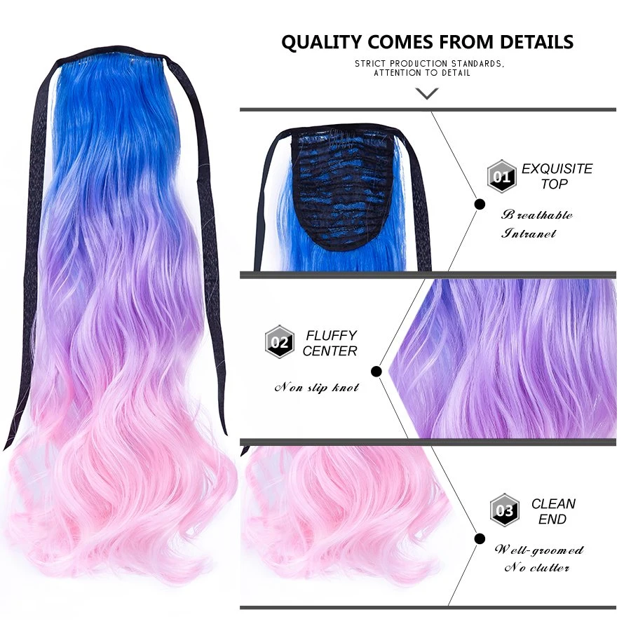 Alileader Ombre Color Highlight 20inch Long Water Wave Ponytail Tie up Synthetic Ponytail Extension with Ribbon Band