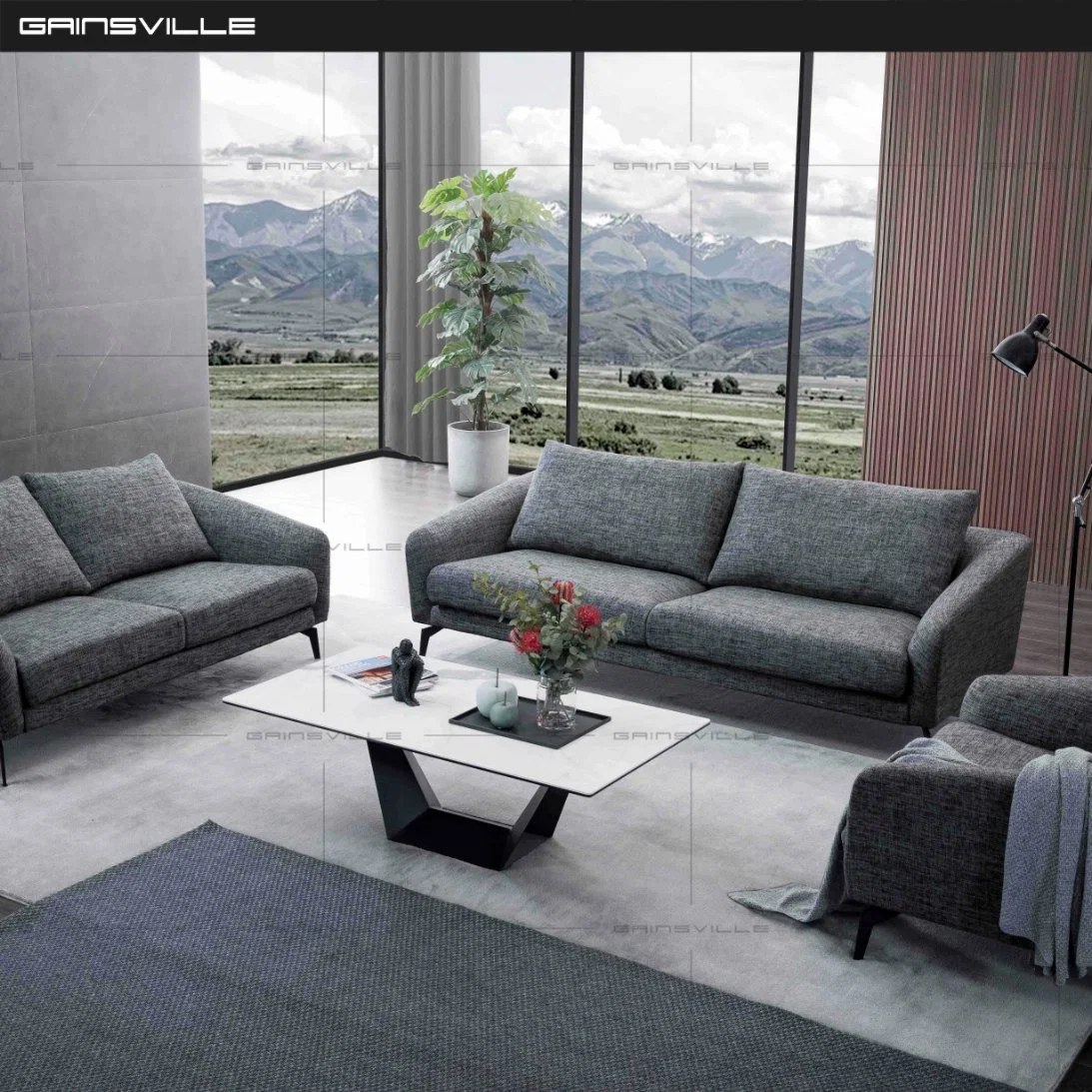New Modern Design Leather and Fabric Office Sofa Set Living Room Furniture Set Furniture