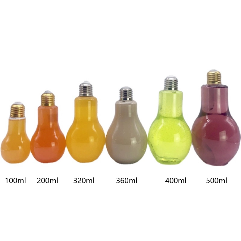 320ml 400ml 460ml 500ml 600ml 700ml 800ml LED Light Bulb Plastic Bottle Boba Tea Cup with Metal Screw Lids for Party Wedding