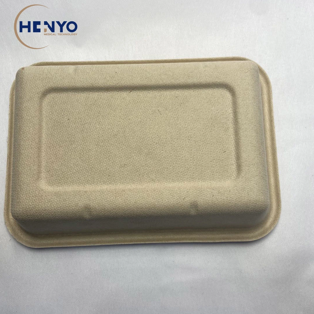 Disposable Biodegradable Bagasse Tableware 800ml Square Lunch Box Meal Box with Pet Lid