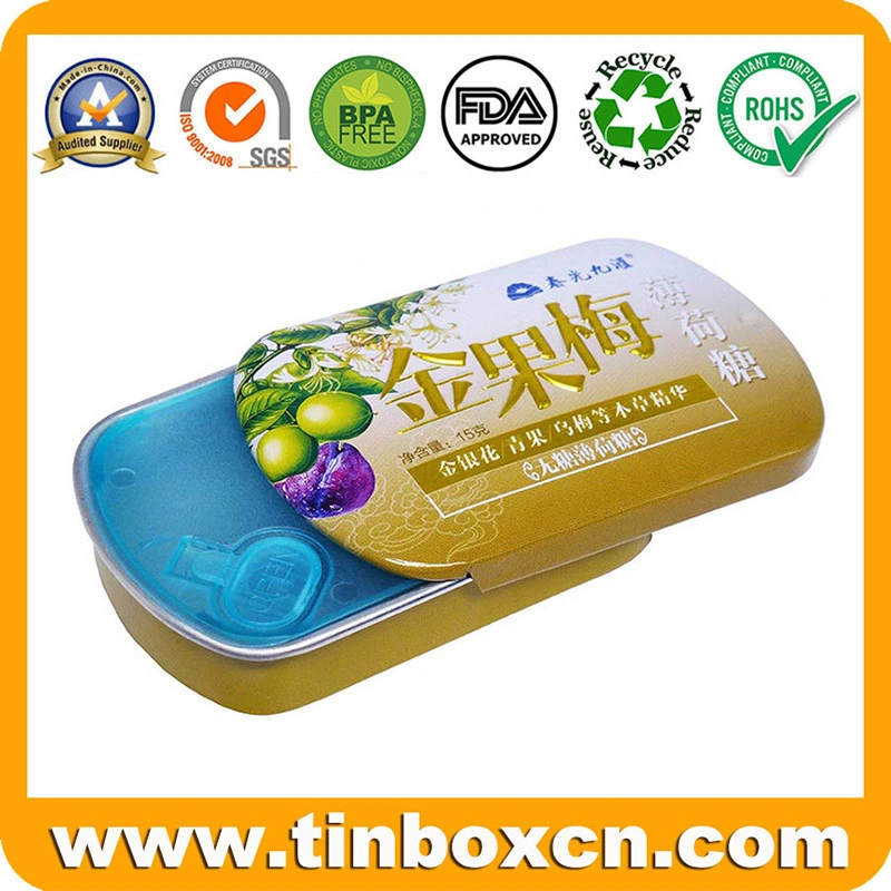 Embossed Small Metal Sliding Mint Tin Box with Plastic Inserts for Gum Candy Sweets Pill Medicine