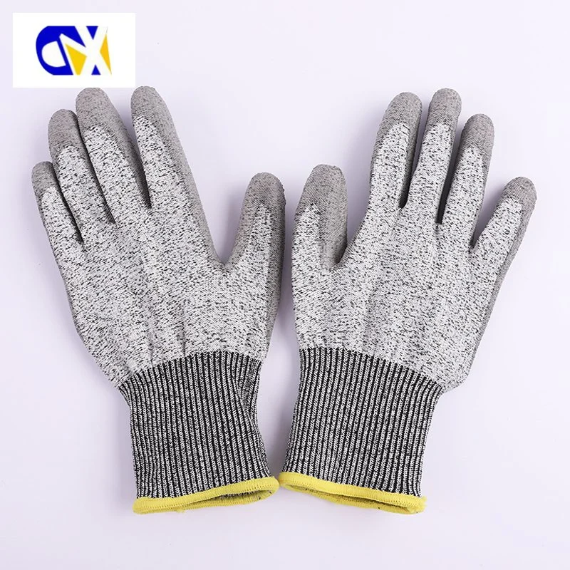 13G Anti Cut Level 5 Gray PU Coated Hppe Cut Resistant Safety Work Gloves