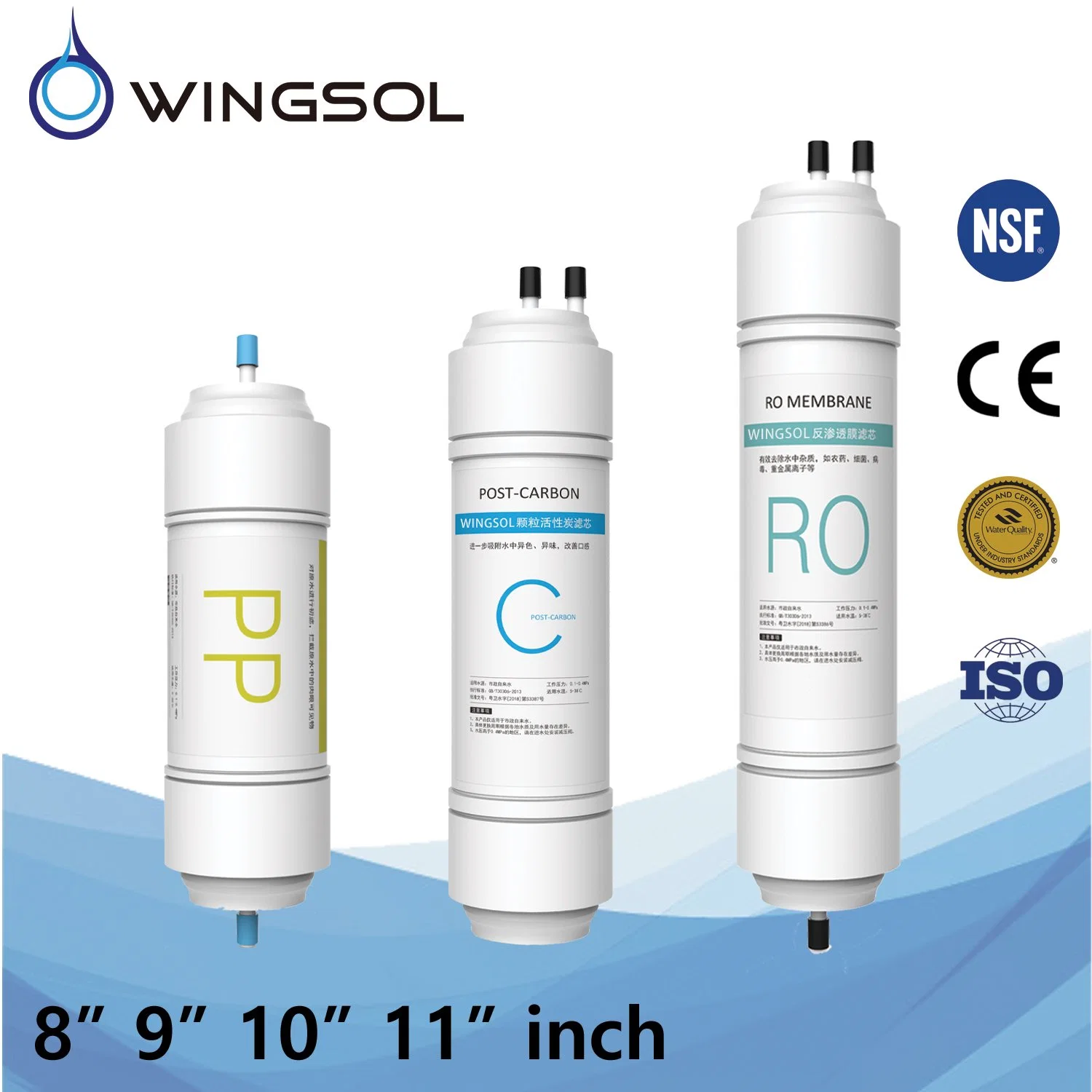 Wingsol 8" 9" 10" 11" I/U/y rápida en línea Insertar cartucho de filtro agua Filtro de agua de Corea del elemento conector con el PP, el GAC, RO, UF