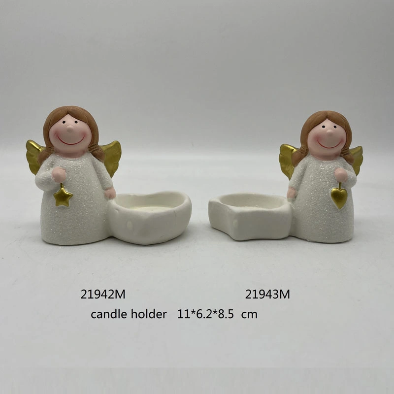 Cute Angel with Wings Candle Holer, Hollow out Lighting Angel Craft with Pot for Christmas Decoration