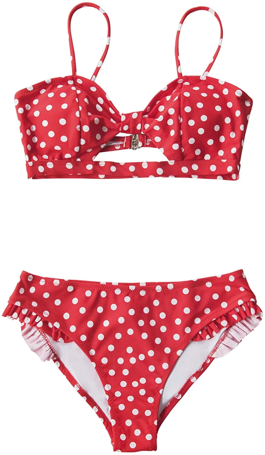 Women's Red Polka DOT Cutout Ruffles Back Hook Closure Bikini Sets