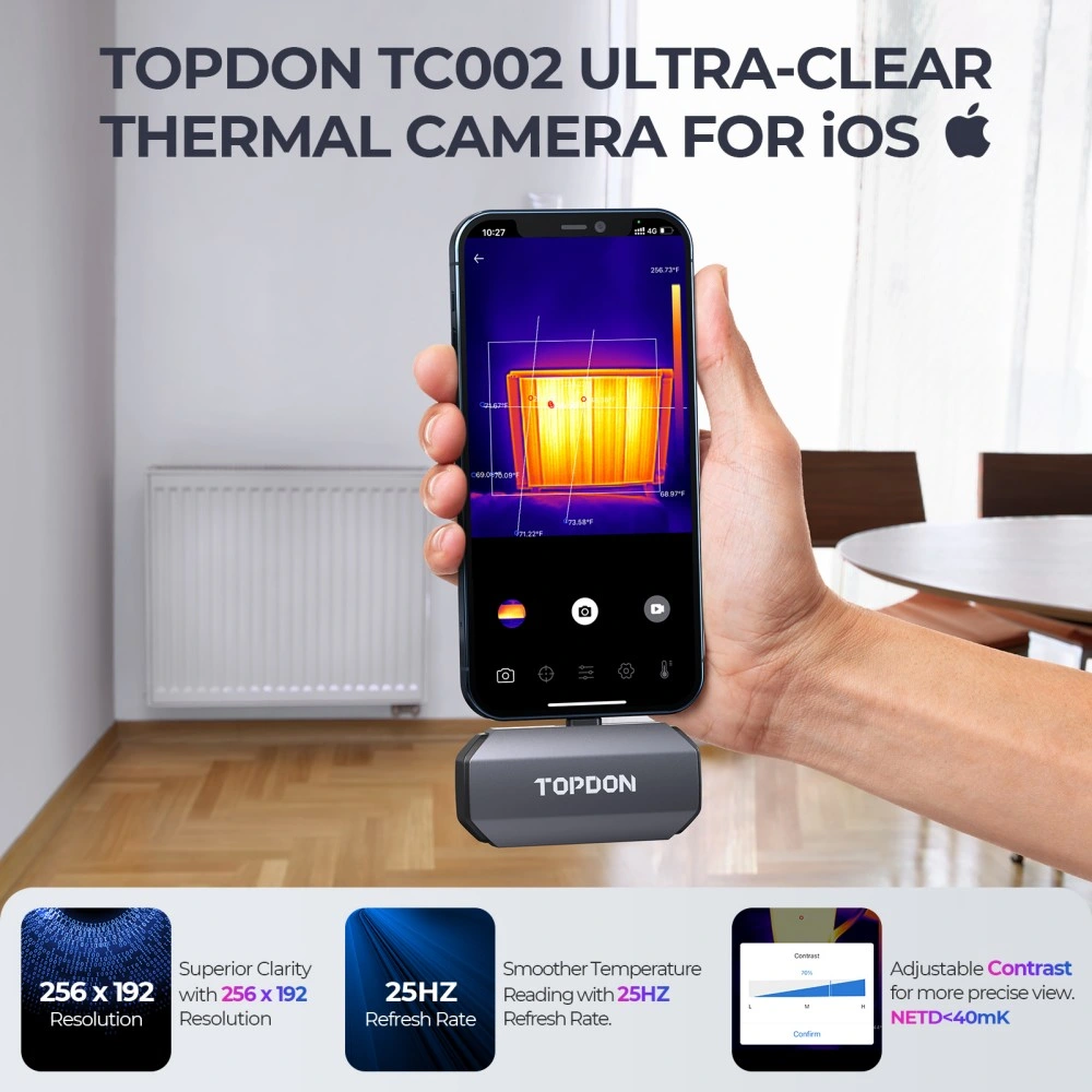 Topdon Tc002 Nova chegada smartphone móvel iOS usar Mini Portable Câmara termográfica de infravermelhos de alta resolução para medição térmica de infravermelhos IR Dispositivo de captura de imagens