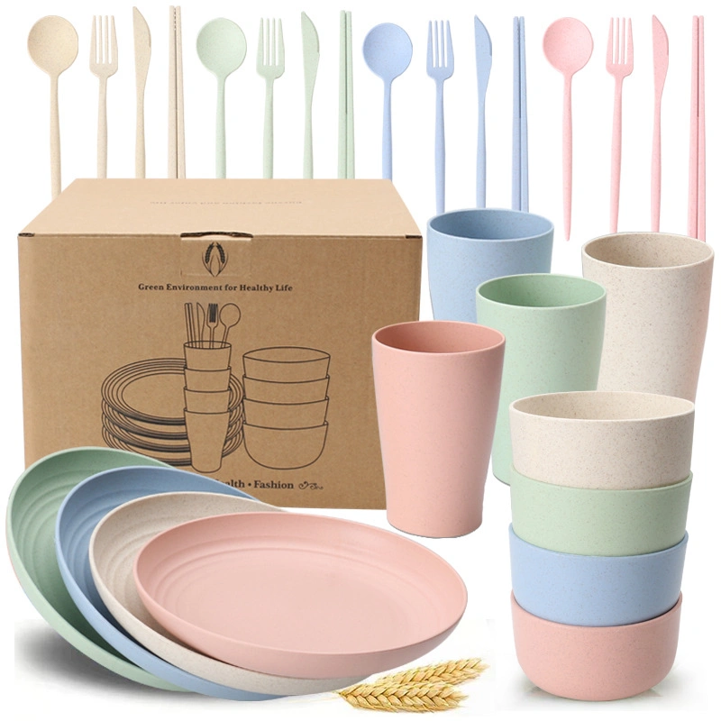 أدوات مائدة طعام بلاستيكية خالية من مادة BPA، مجموعة أدوات مائدة طعام، قشة شفرةأدوات مائدة مجموعات