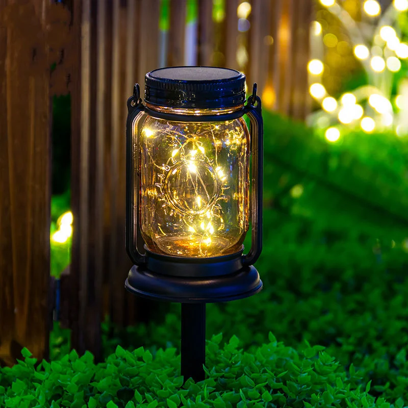 Solar Mason Can Lawn Garden Decorative Retro Style LED Solar Lawn Lamp