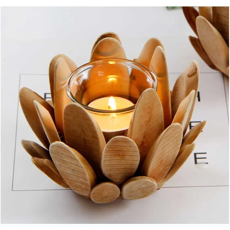 New Style Arrival Wooden Flower Shape Candle Holder Home Decoration Fashion Fancy