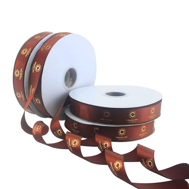 Gold Foil Hot Stamping Red Satin Ribbon