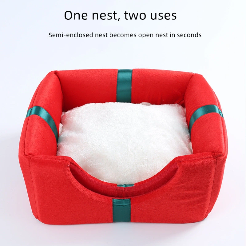 2 en 1 grand espace fermé hiver chaud neige de Noël Cage pour chats Nest Dog House