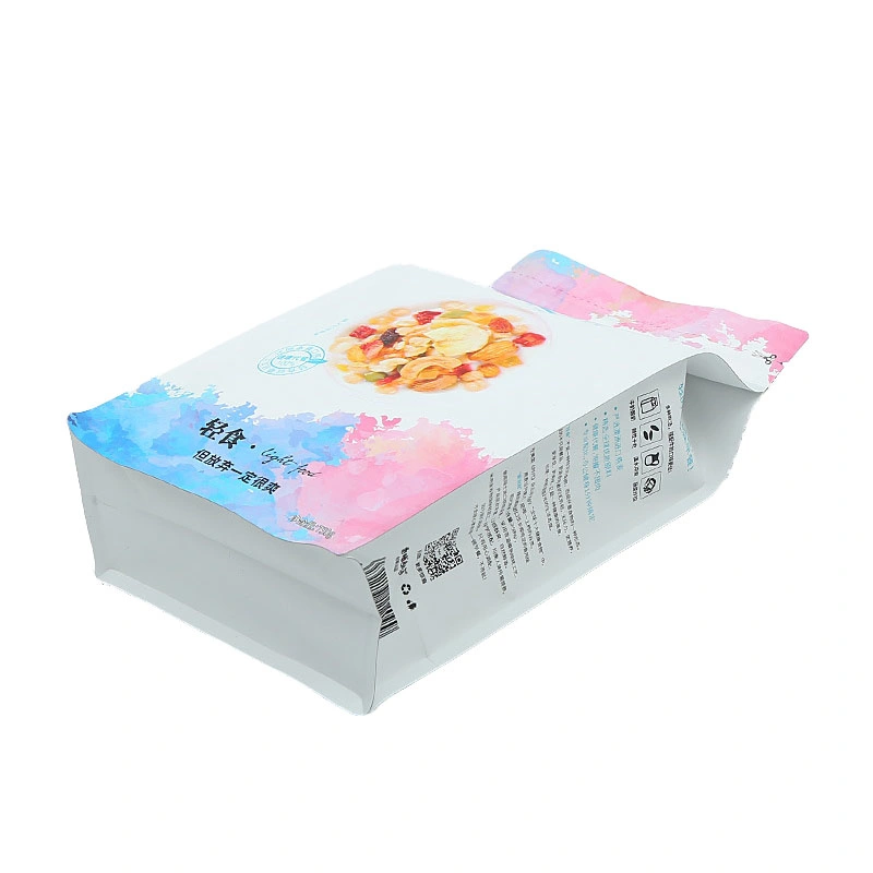 Custom Printed Easy Open Zipper Flat Bottom Dry Food Grade Frozen Dried Mango Fruit Packaging Bag for Nut Oat