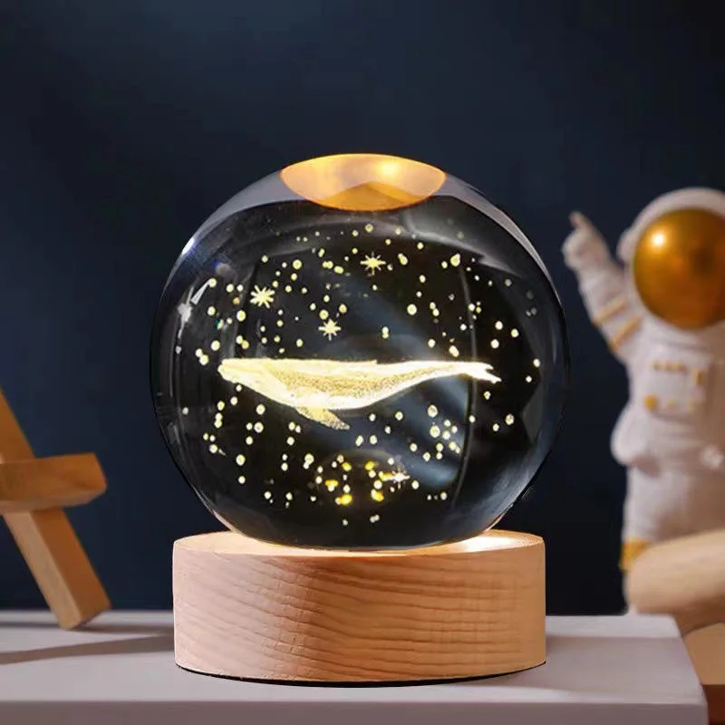 Christmas 3D Galaxy Crystal Ball Wooden Base LED Light Table Desk Decoration Night Light