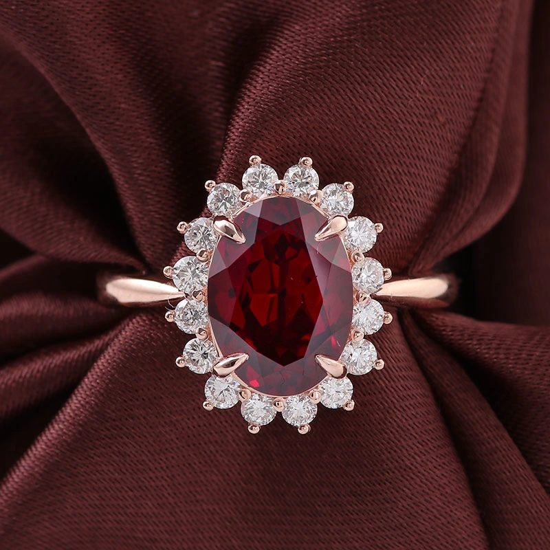 L'anneau rouge rubis Diana Ruby bague diamant or 14K et de forme ovale Ruby bague de fiançailles Bijoux diamants Lab Halo Anniversaire Cadeau pour sa