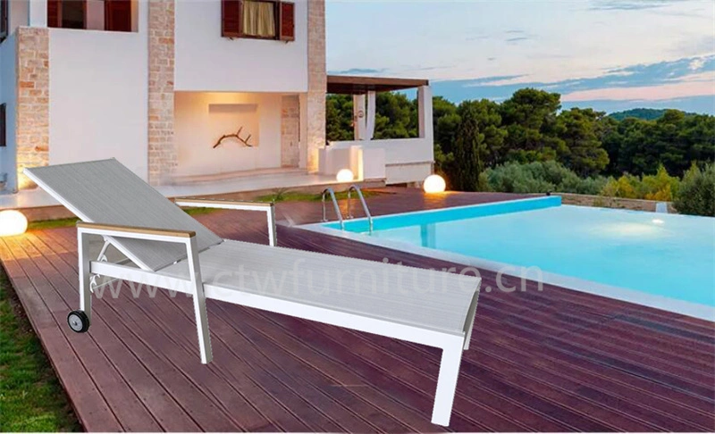 Aluminum Frame Textilener Sling Outdoor Poolside Sunbed Chaise Beach Chair Sun Lounger