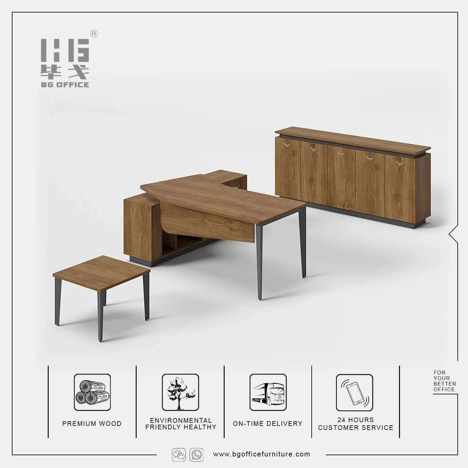 2023 novo Design moderno mobiliário de madeira Casa L Shaped Executive Computador escritório secretária