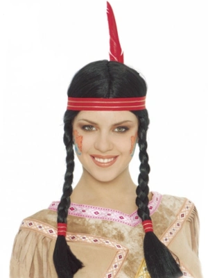 Adult Male Black Native American Wig with Red Headband