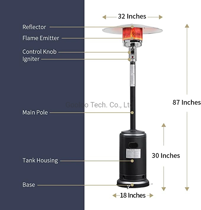 Volcado de Mayorista/Proveedor Autoextinguible Data paraguas calentador de Gas de Patio al Aire Libre