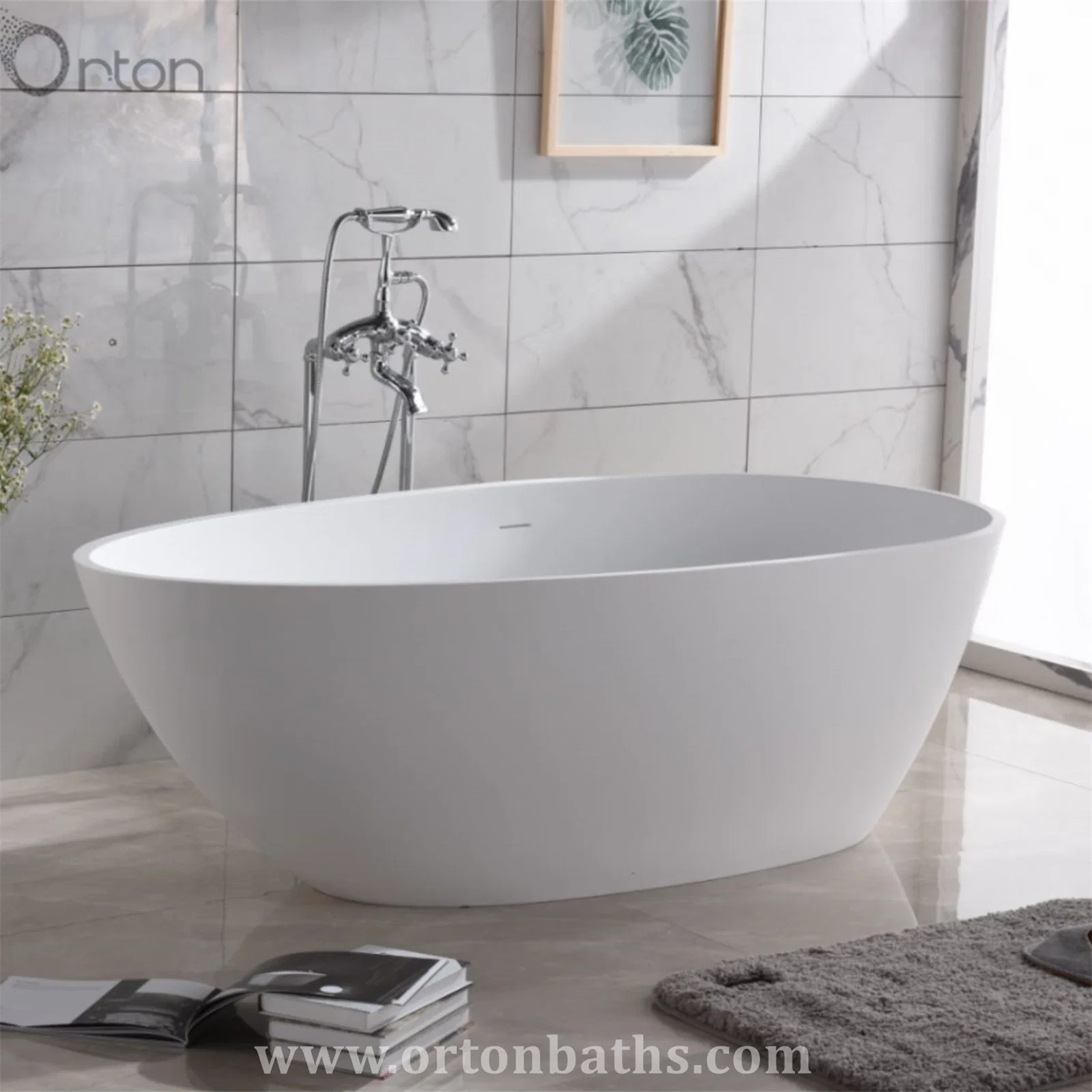 Oval Modern Sanitary Ware Bathroom Furniture Solid Surface Bathtub for Dubai Market