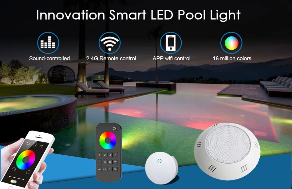 New Technology 2.4G RGB Change by Phone Voice Music 18W 12V IP68 Underwater LED Smart Pool Lights