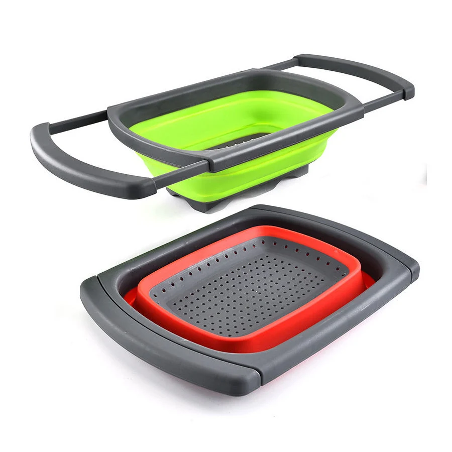 Creative Folding Telescopic Stretch Handle Plastic Vegetable Drainage Collapsible Filter Foldable Sink Drain Basket