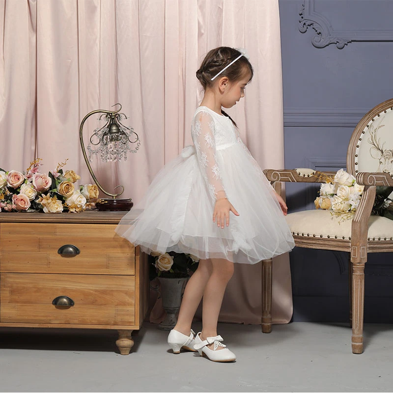 Long Sleeve Kids Wears Flower Tutu Dresses Baby Girl Wedding Dress