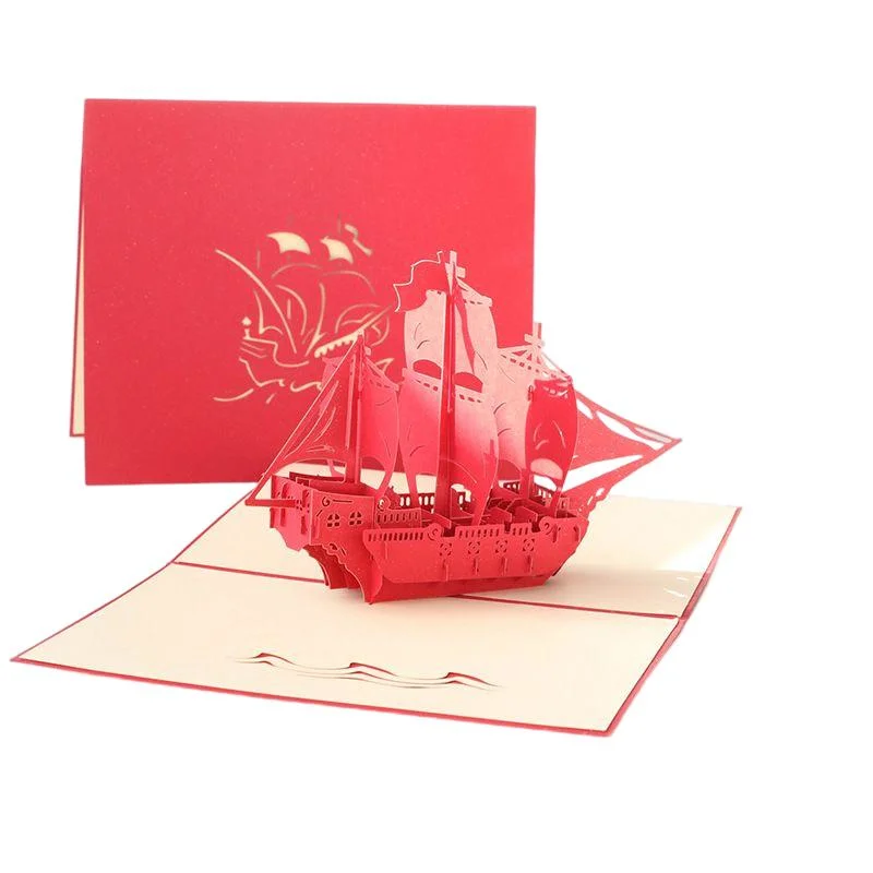 Thank You Cards Custom Boats Shaped Red Color Paper 3D Greeting Cards for Students