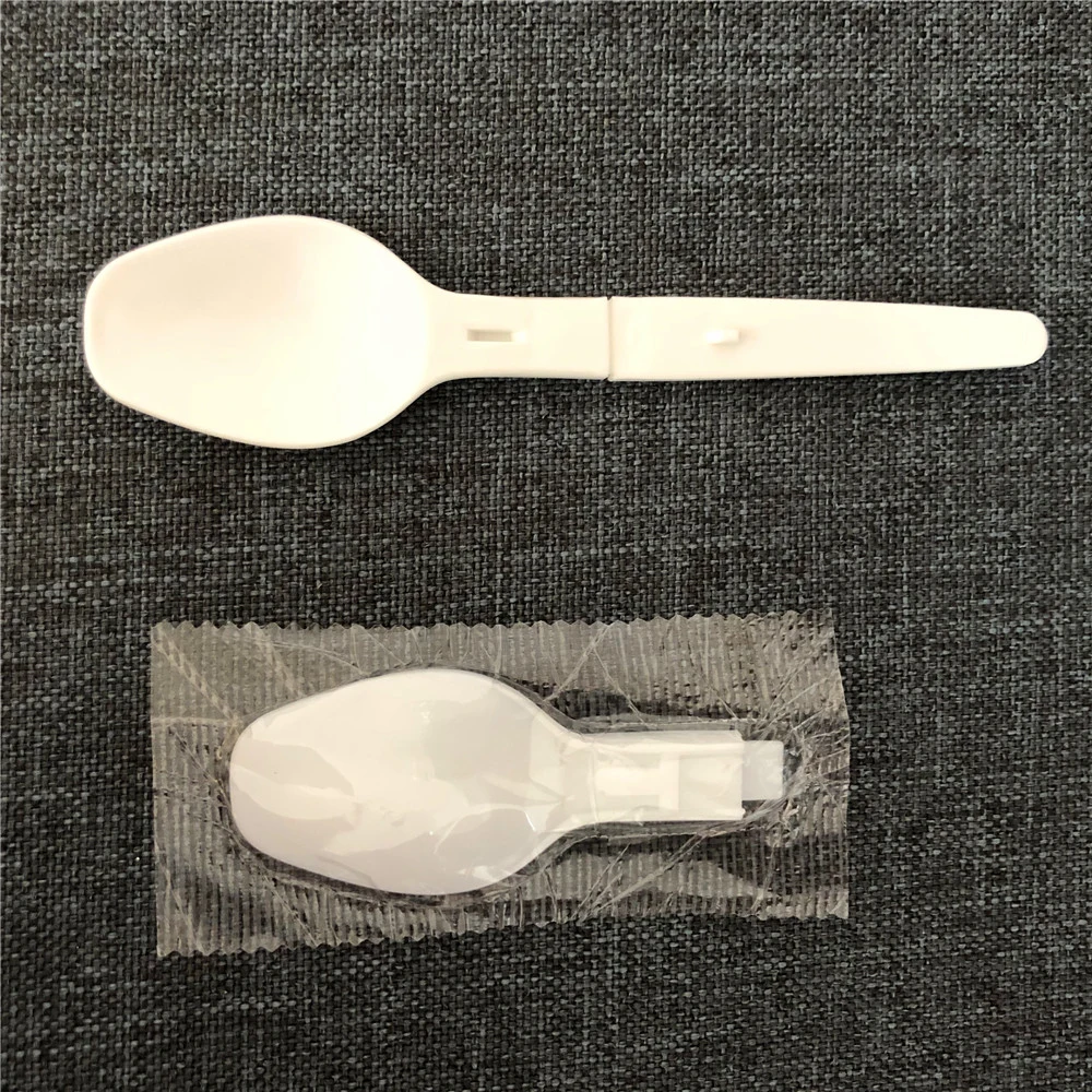 White 95*20mm Size Disposable Plastic Wrapped Cutlery Personalized Design Folding Spoon