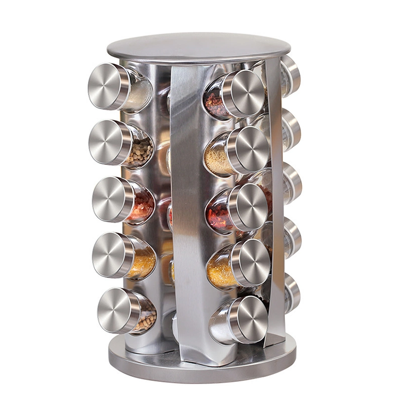 Stainless Steel Sturdy Stable Spice Bottle Stand Racks Rotating 360 Degree Spice Seasoning Holder Free Standing on The Table