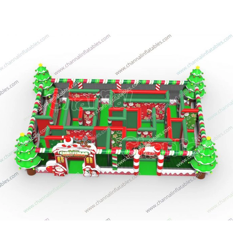 High Quality 3D Christmas Inflatable Maze Santa Claus Toy Sports Game Giant Outdoor Kids Playground Inflatable Bouncer Maze