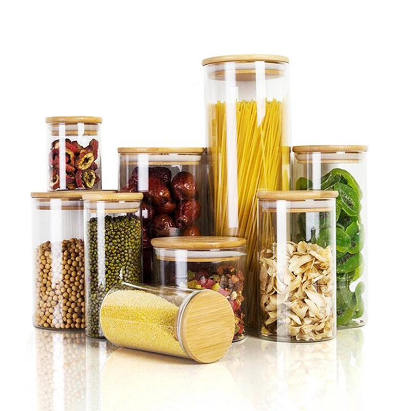 Food Storage Glass Bottles Jars Containers with Bamboo Lid