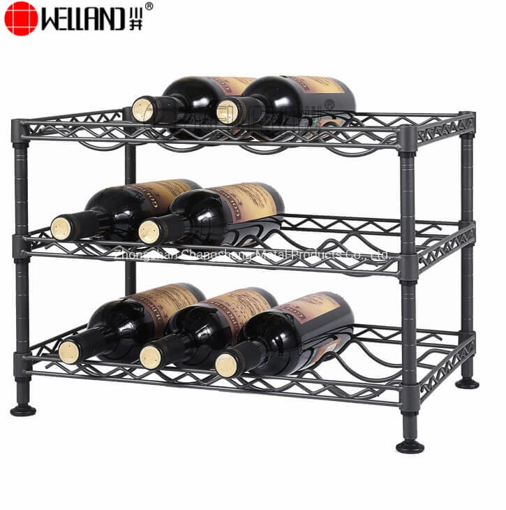 High Quality 3 Tiers Adjustable 4 Bottle Light Duty Flat Metal Wine Rack Holder