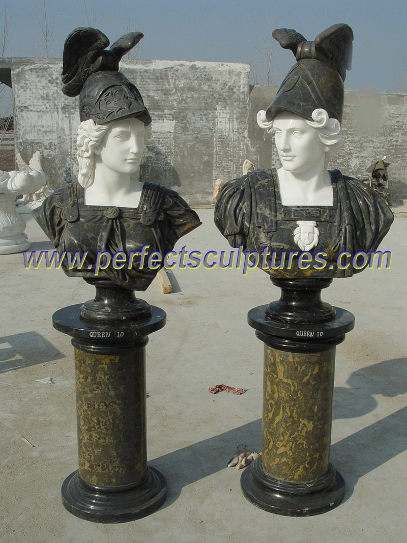 En el interior de la piedra romana tallada en mármol escultura cabeza soldado guerrero de la talla Busto estatua decorativa para el hogar (SY-S315)