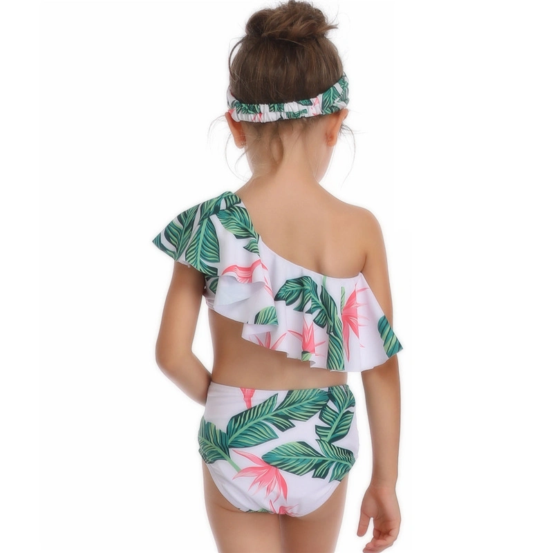 Wholesale/Supplier Children Swimwear Diagonal Shoulder Clothing Bikini Set Beach Holiday Split Swimsuit Two Piece Bathing Suits Sweet Printed Kids Girl Swimwear