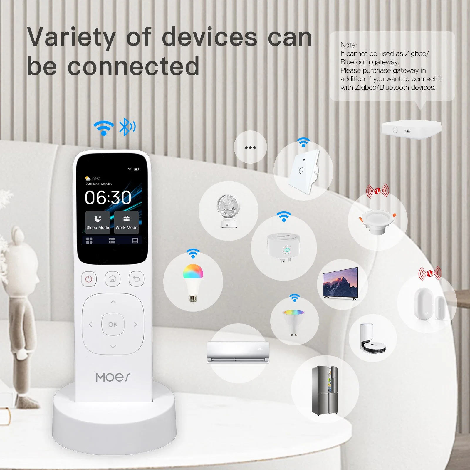 2023 Newest Moes Multi-Color EU Smart Switch with Touch Screen LCD Display Integrated WiFi BLE Homeassistant Switch with IR Remote Control