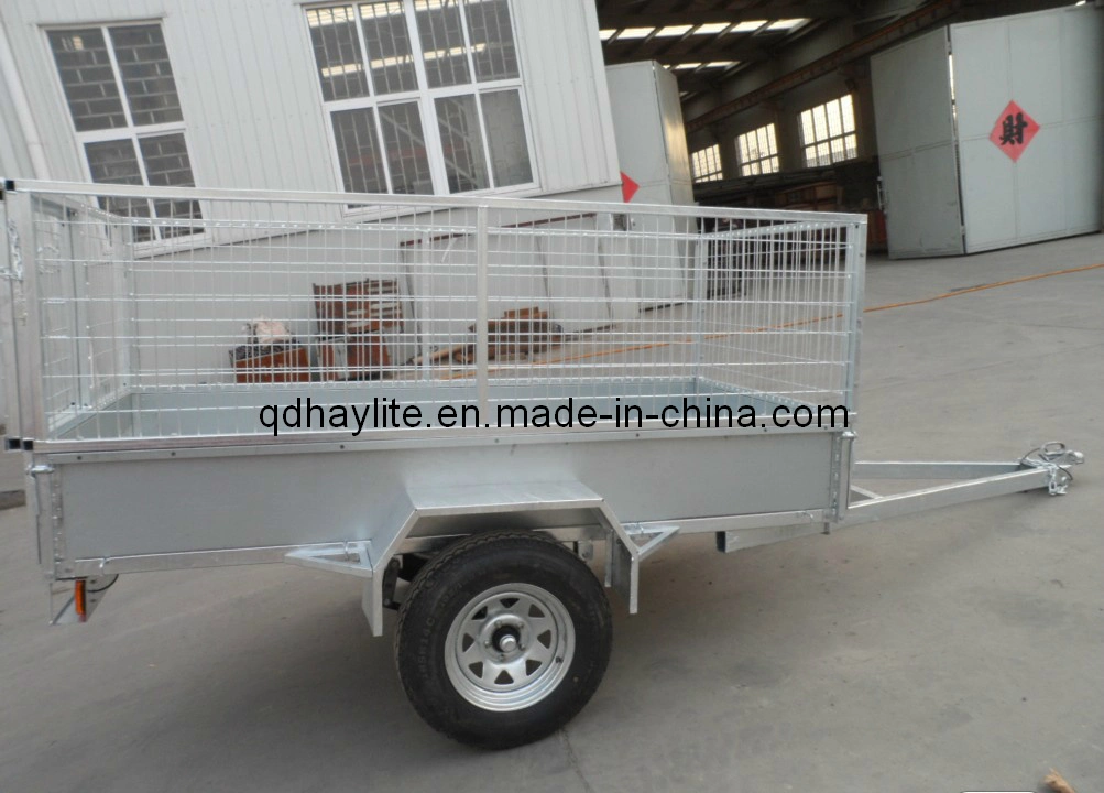 Hot Galvanized Box Trailer with Wesh Cage for Farm Using