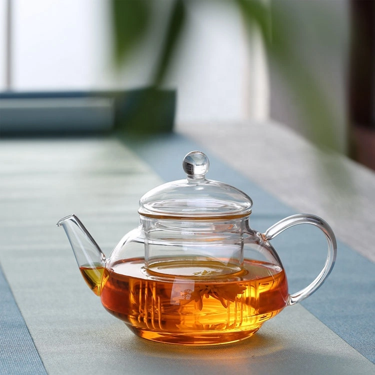 Factory Wholesale Pyrex Heat Resistant Borosilicate Water Kwith Lid Glass Tea Pot with Ceramic Stainless Steel Infuser