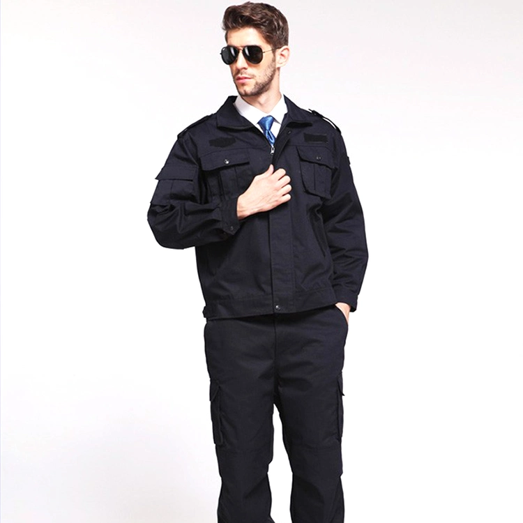 Factory Customize Black Two Pieces Construction Worker Spring Summer Security Suit Work Wear