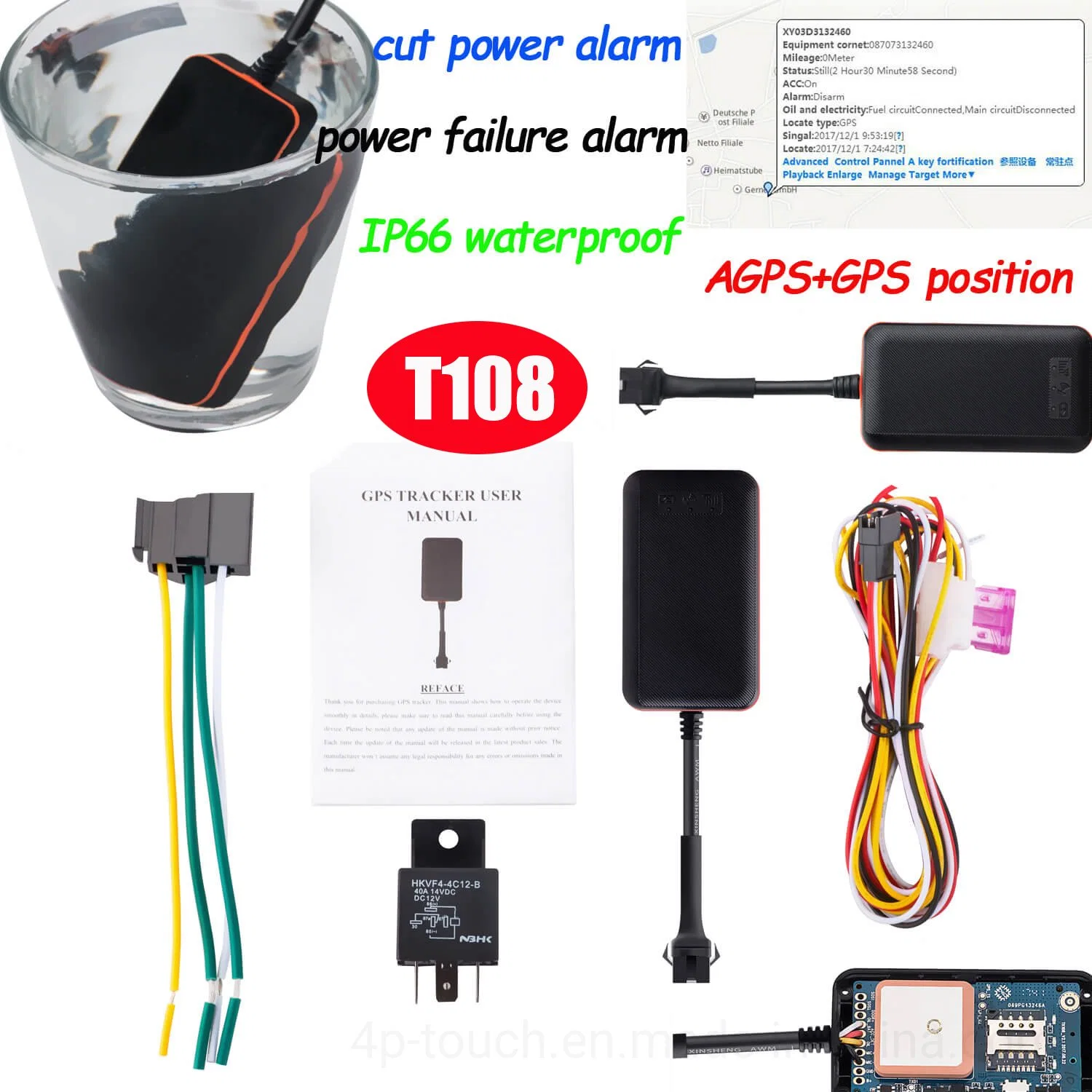 2G GSM GPS Tracker coche impermeable del dispositivo de rastreo de vehículos con combustible de detección de la capacidad del tanque T108